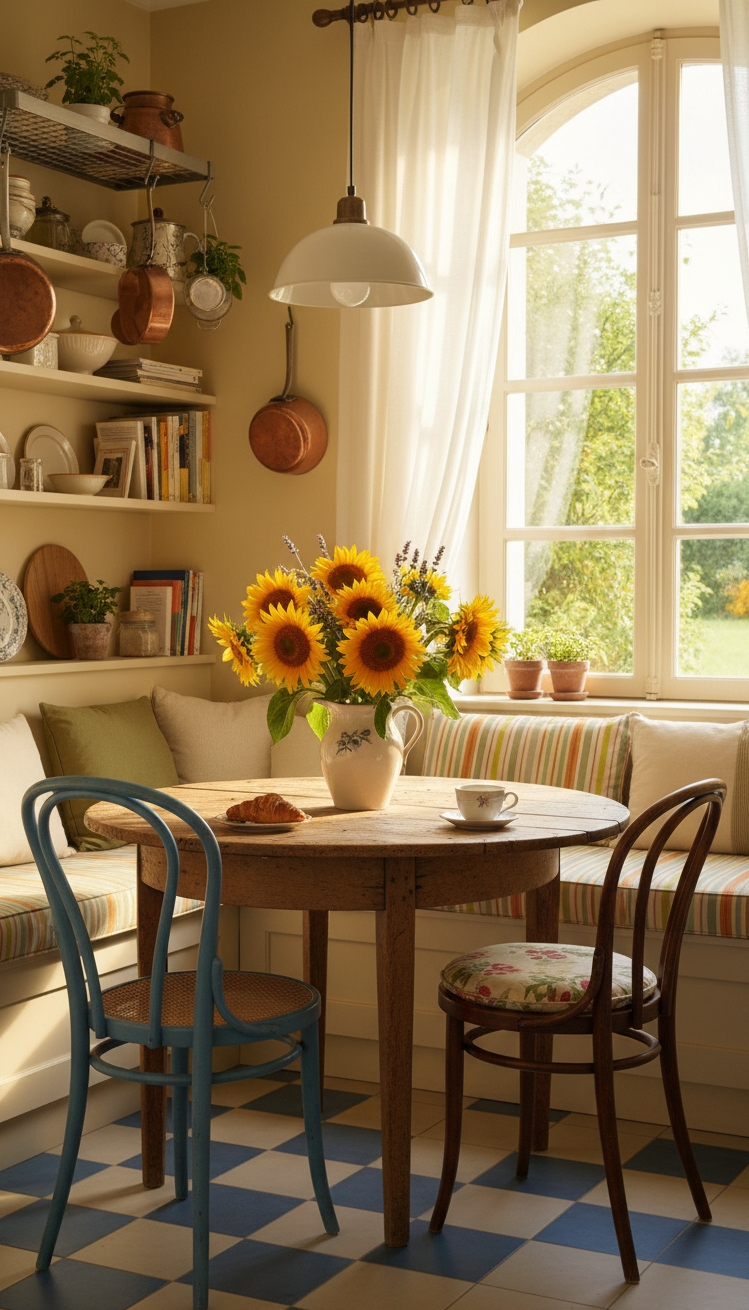 vintage french kitchen - Sunflowers Steal the Show: French Design - These sunflowers steal the show. Their bright yellow...