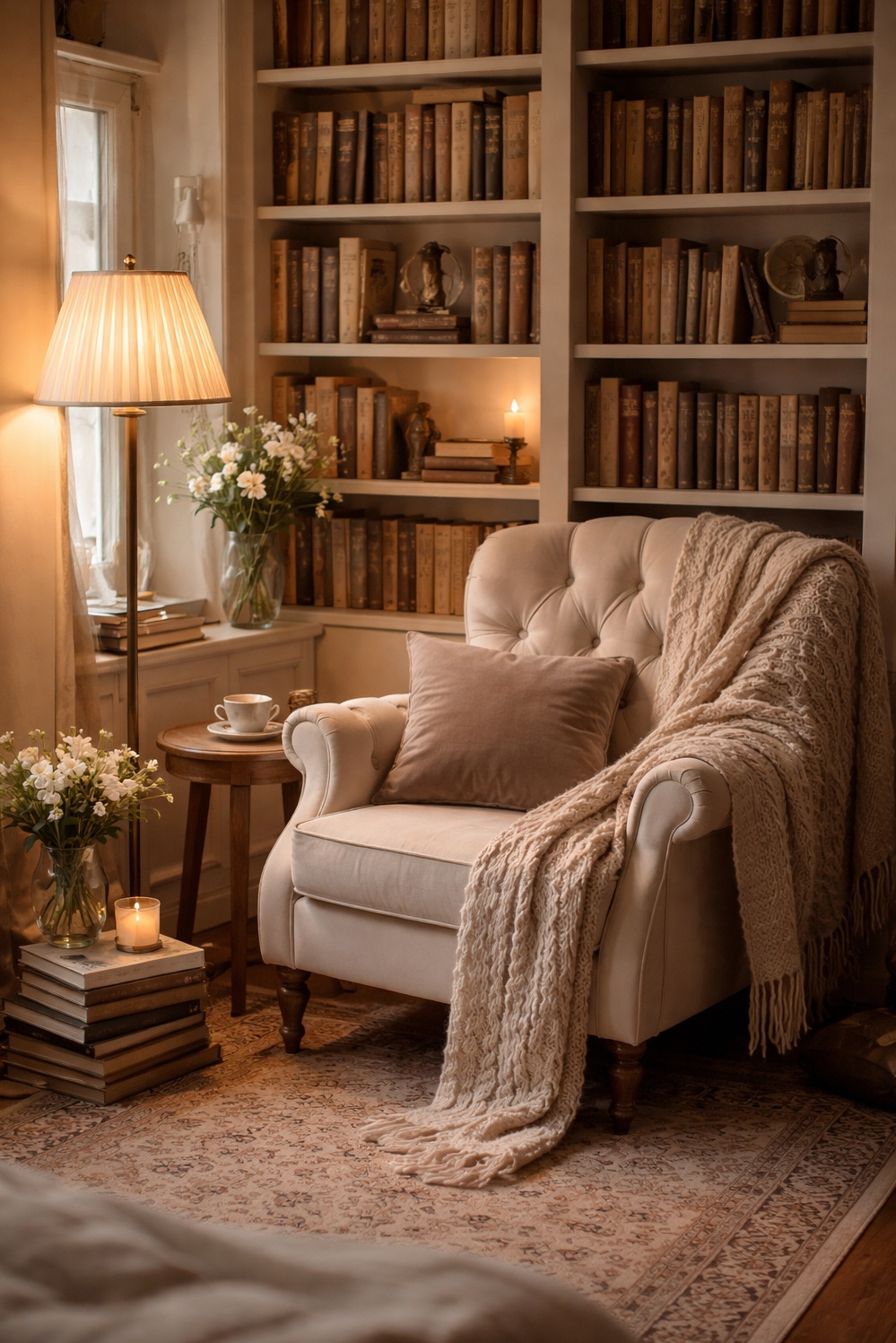 light academia decor ideas - Cream Armchair: Light Academia Invites - The cream armchair invites you to settle in....