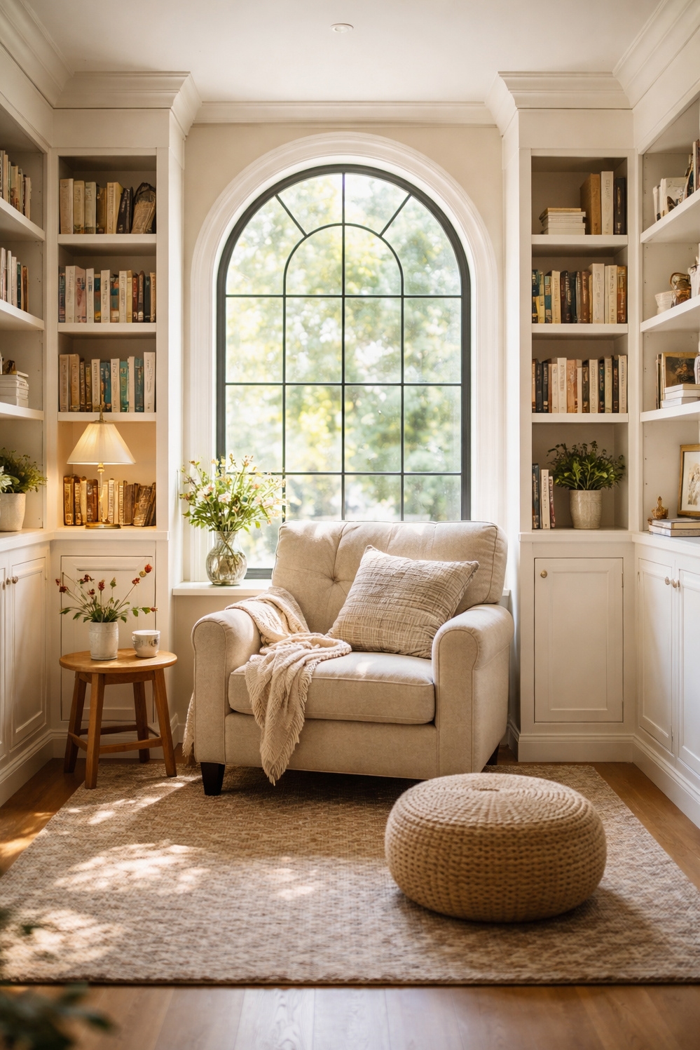 arched windows ideas - Arched Windows: Cozy Nook's Star - These arched windows are the star, flooding the...