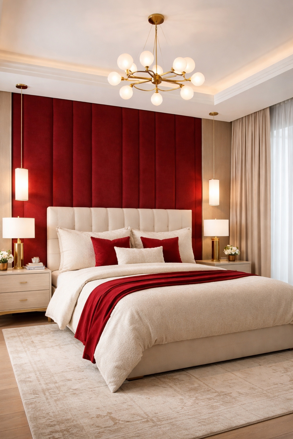 red and cream bedroom ideas - Red Headboard Wall Grabs Attention - These bedroom ideas featuring a red headboard wall...