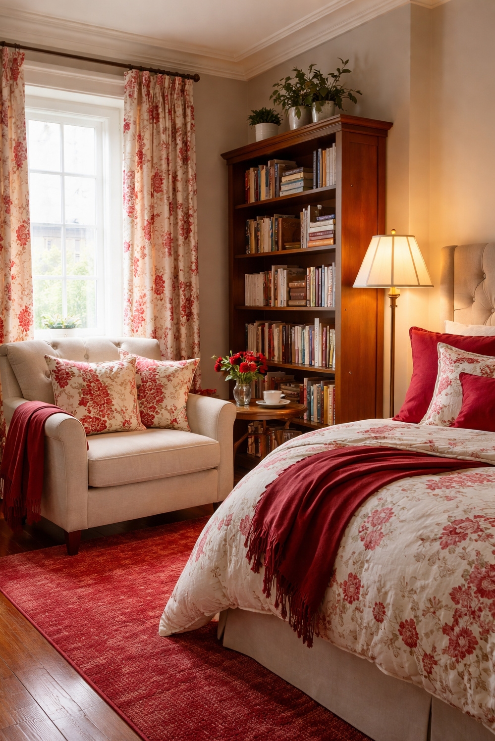 red and cream bedroom ideas - Inviting Red and Cream Reading Spot - These red and cream bedroom ideas are so...