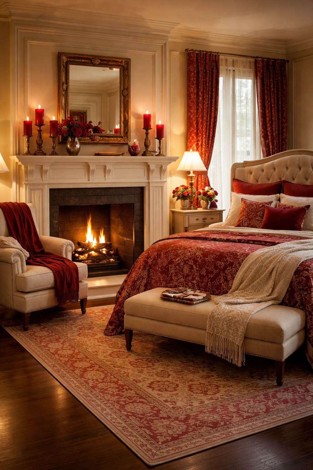 red and cream bedroom ideas - Warm, Inviting Red and Cream Space - These red and cream bedroom ideas show how...