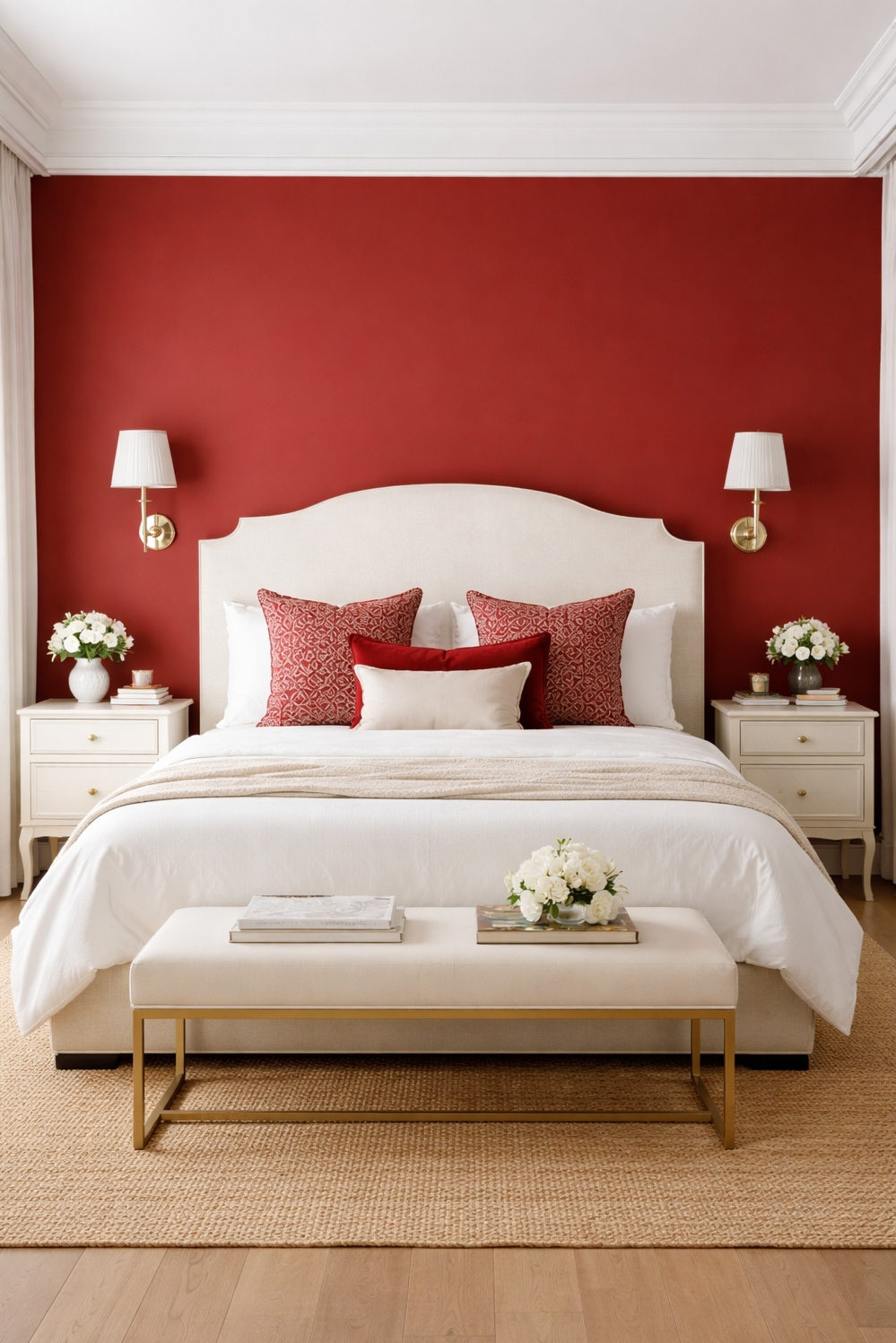 red and cream bedroom ideas - Bold Red Accent Wall Shows Style - These bedroom ideas show how a bold red...
