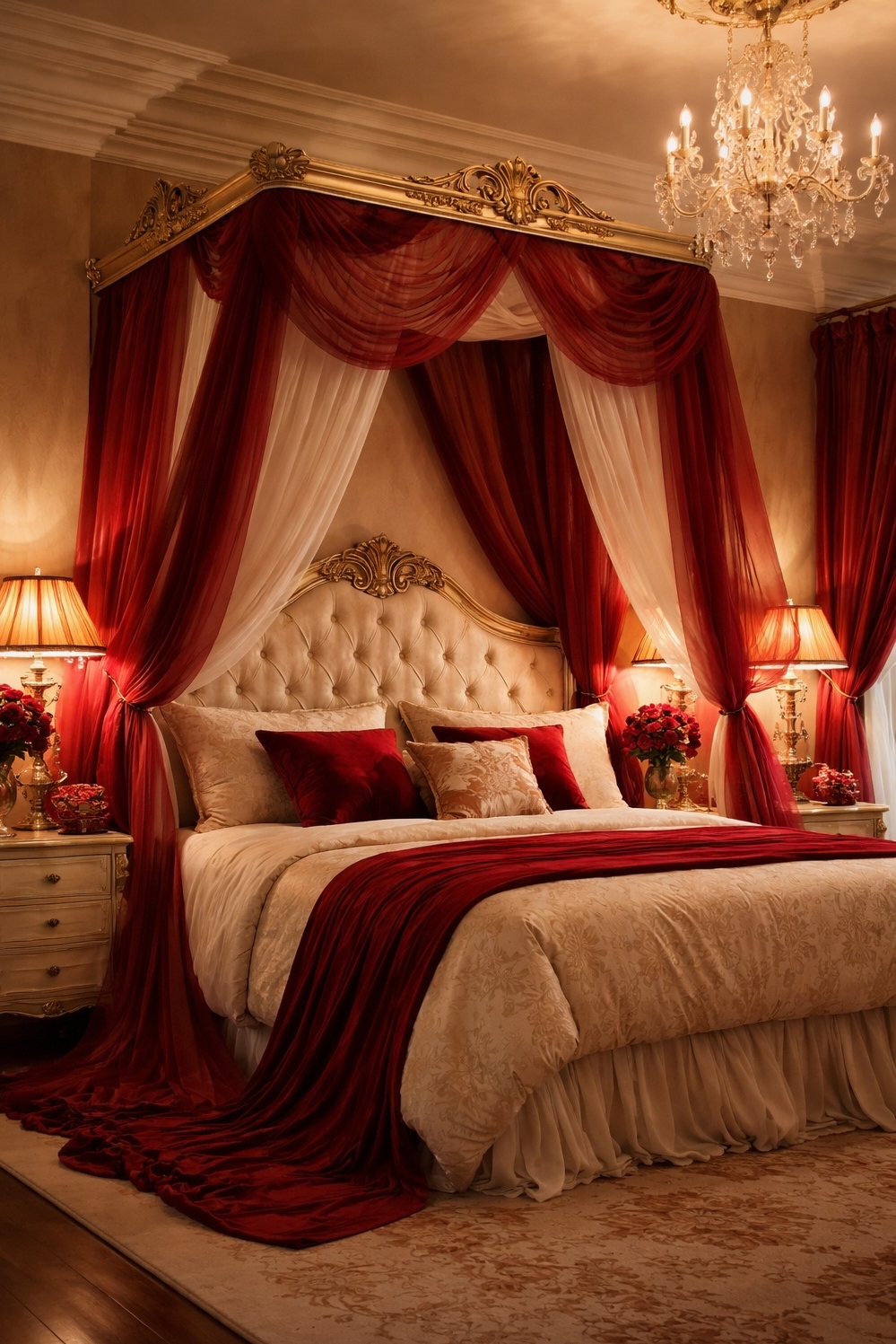 red and cream bedroom ideas - Sheer Drapes: Red and Cream Light - These sheer red drapes soften the light filtering...