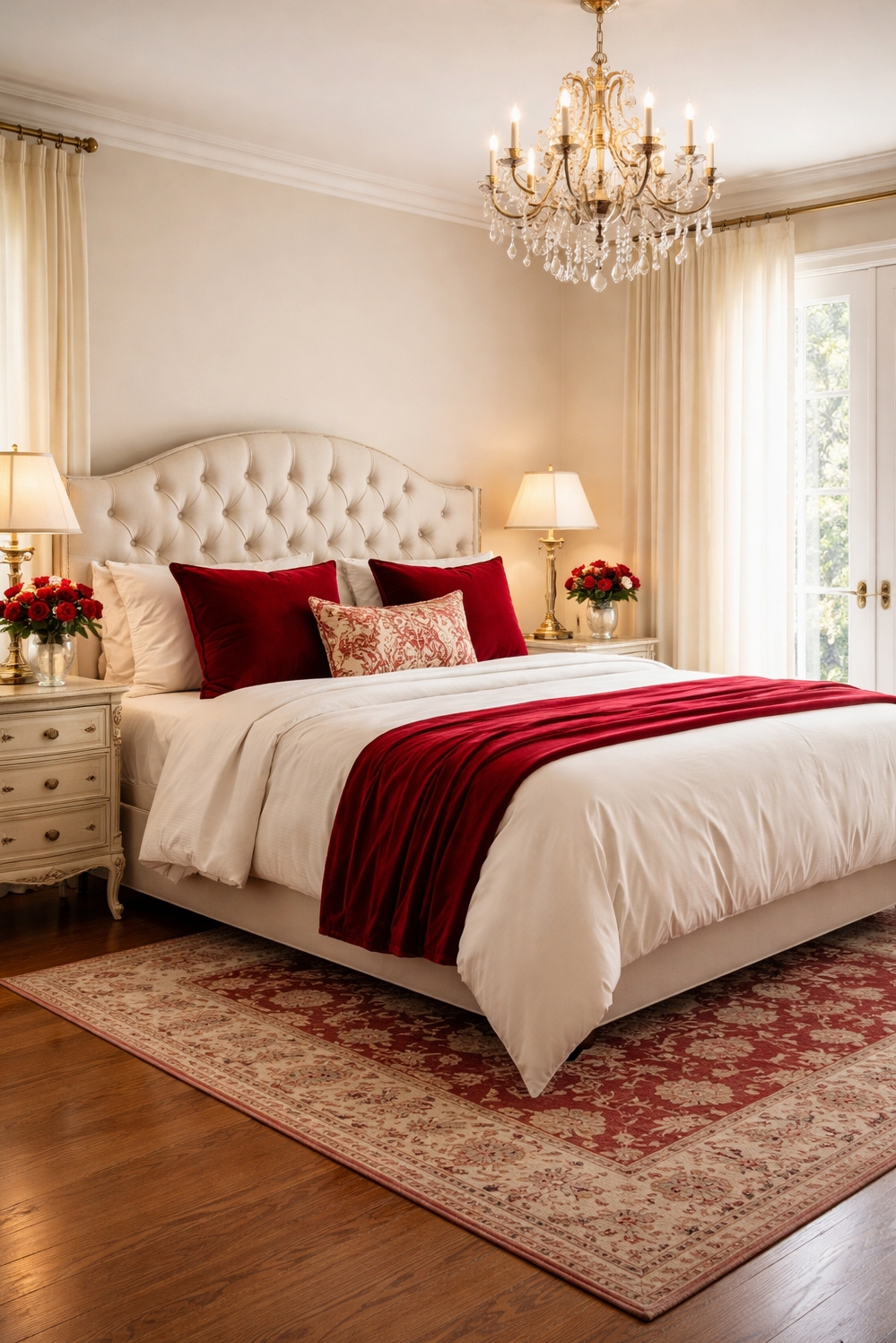 red and cream bedroom ideas - Red and Cream Bedrooms: Soft Light - These sheer cream curtains soften the light pouring...