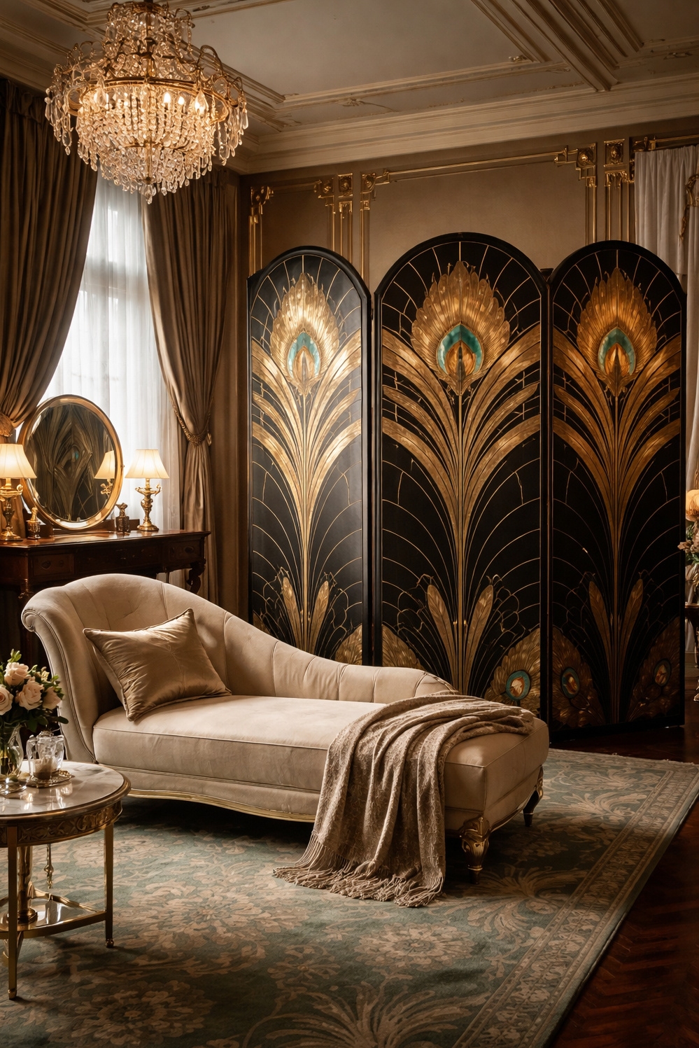 art deco bedroom ideas - Dressing Screen Steals the Art Deco Show - The dressing screen steals the show in this...