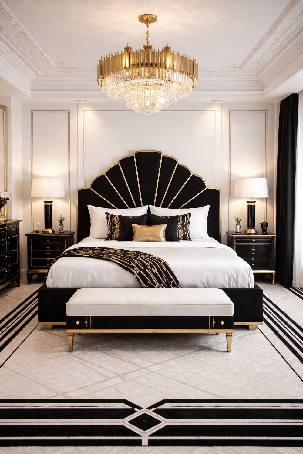 art deco bedroom ideas - Crisp White Walls, Deco Feel - These walls, painted a crisp white, feel airy...