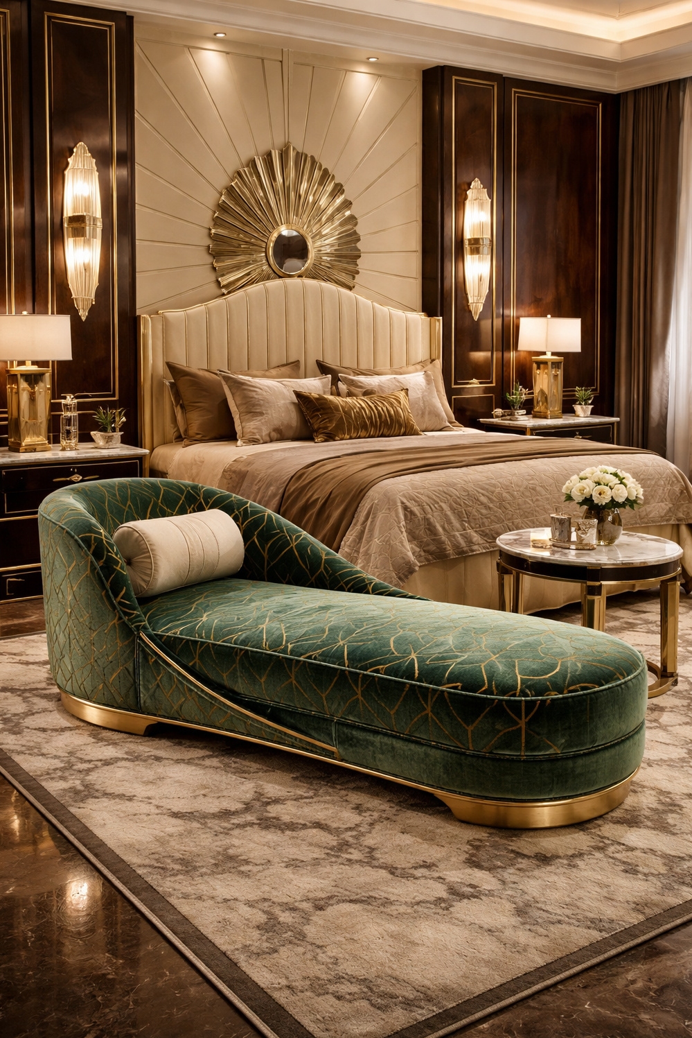 art deco bedroom ideas - Velvet Chaise Lounge: Deco Bedroom Glamour - The velvet chaise lounge just begs you to...