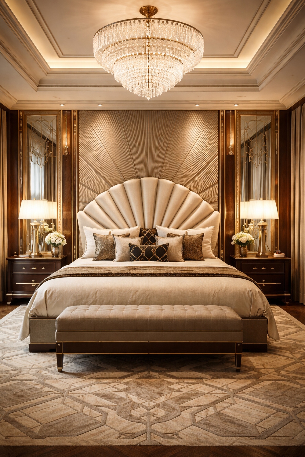 art deco bedroom ideas - Identical Lamps Cast a Warm Glow - These identical lamps cast a warm glow, highlighting...