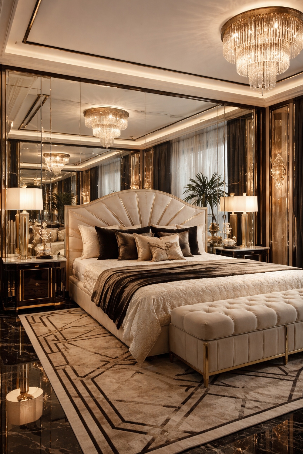 art deco bedroom ideas - Mirrored Walls Really Open Deco Bedroom - These mirrored walls really open up this deco...