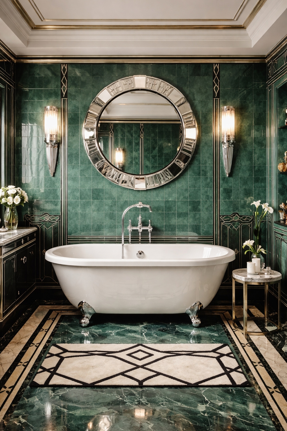 art deco interior - Jade Tile Wraps a Bathroom - That jade tile *glows*. It wraps the whole...