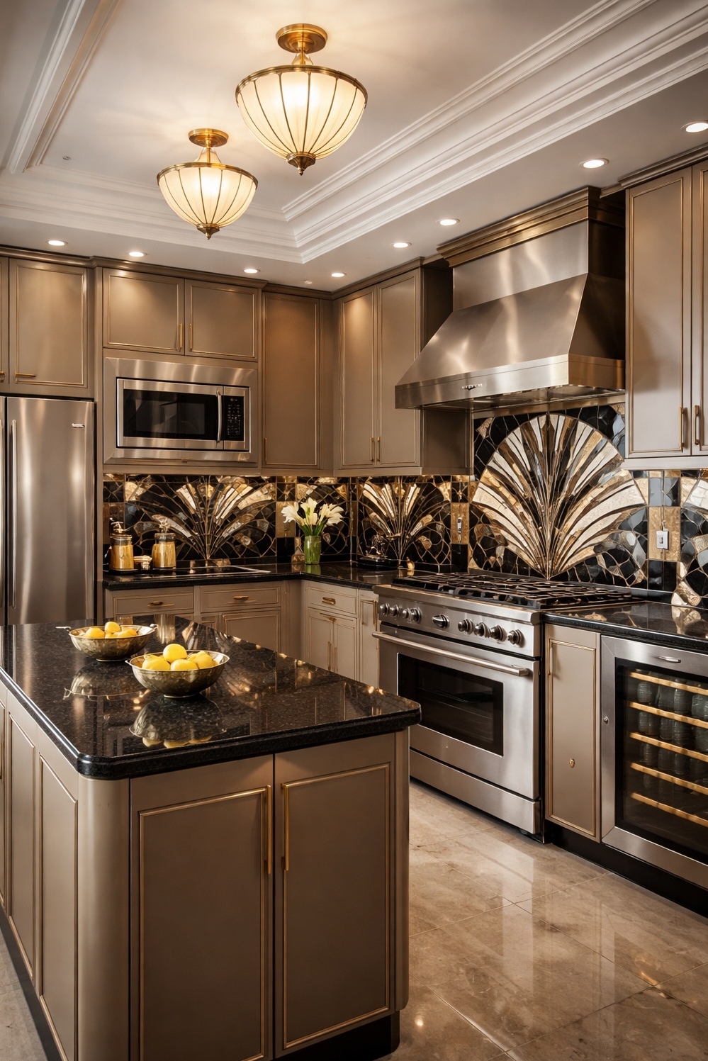 art deco interior - Sleek Cabinets Define Art Deco Kitchen - These sleek cabinets define the art deco kitchen....