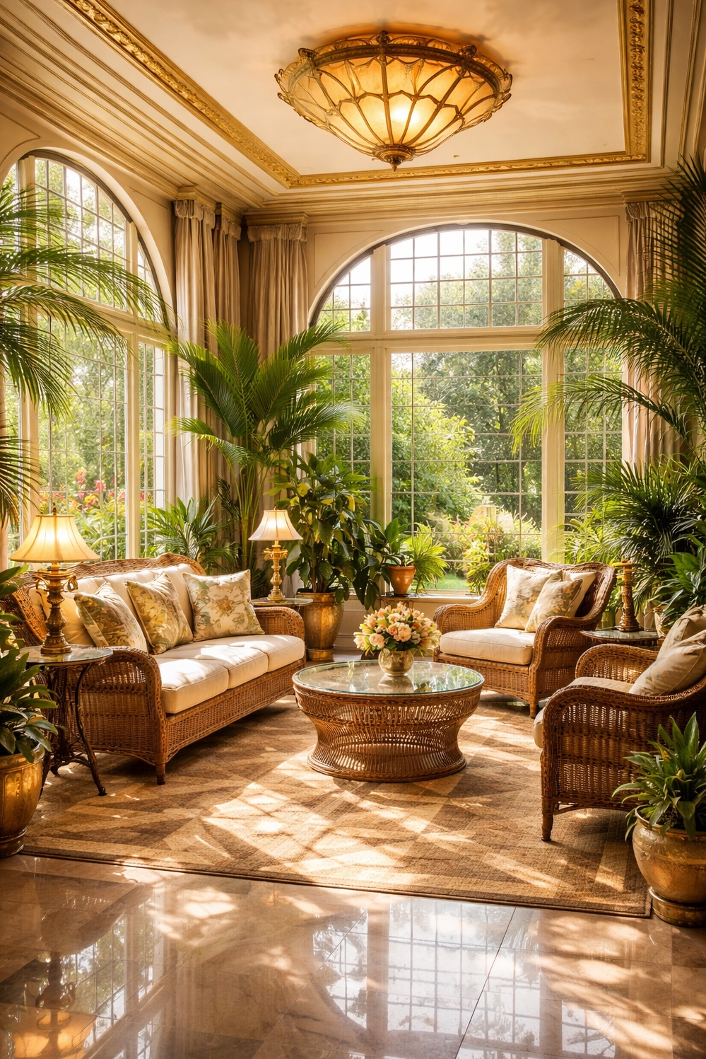 art deco interior - Large Windows Flood Art Deco Sunroom - These large windows pull you right in. They...