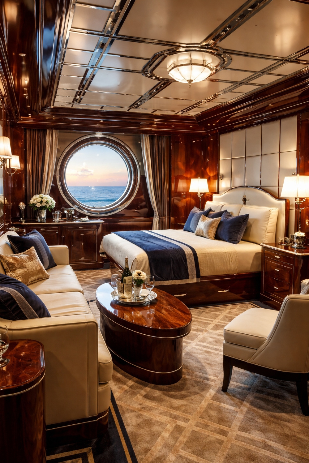 art deco interior - Polished Wood Panels Reflect Art Deco - These polished wood panels gleam, reflecting the soft...