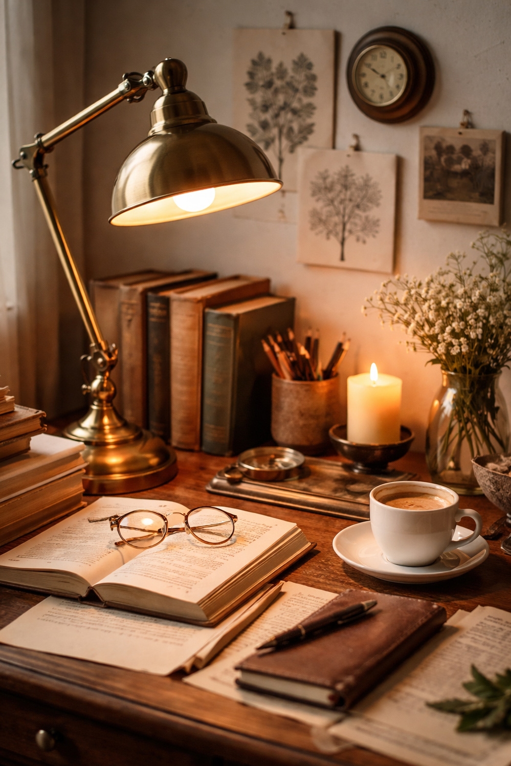 light academia decor ideas - Brass Desk Lamp Steals the Show - The brass desk lamp steals the show, doesn't...