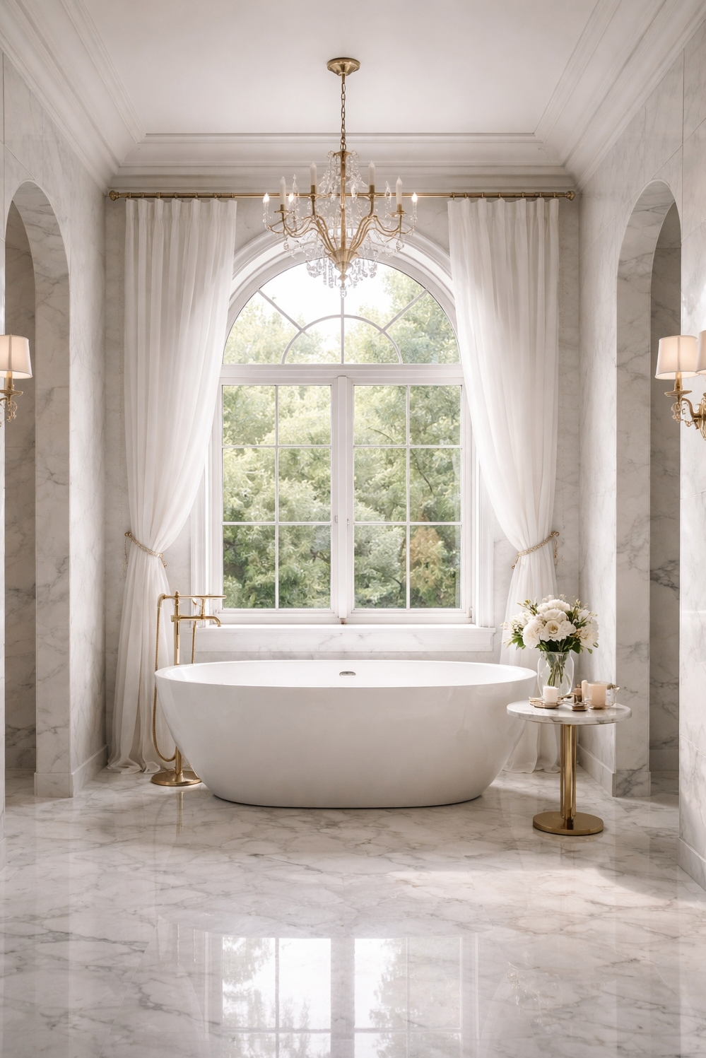 arched windows ideas - Elegant Bathroom Design: Arched Windows Steal Show - These arched windows steal the show in this...