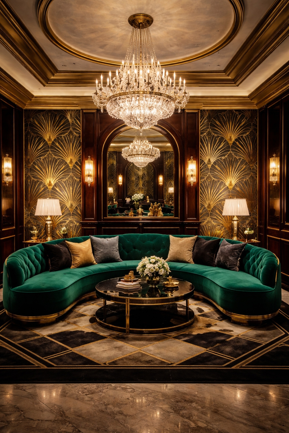 art deco interior - Emerald Sofas Steal the Art Deco Show - These emerald green sofas just steal the show,...