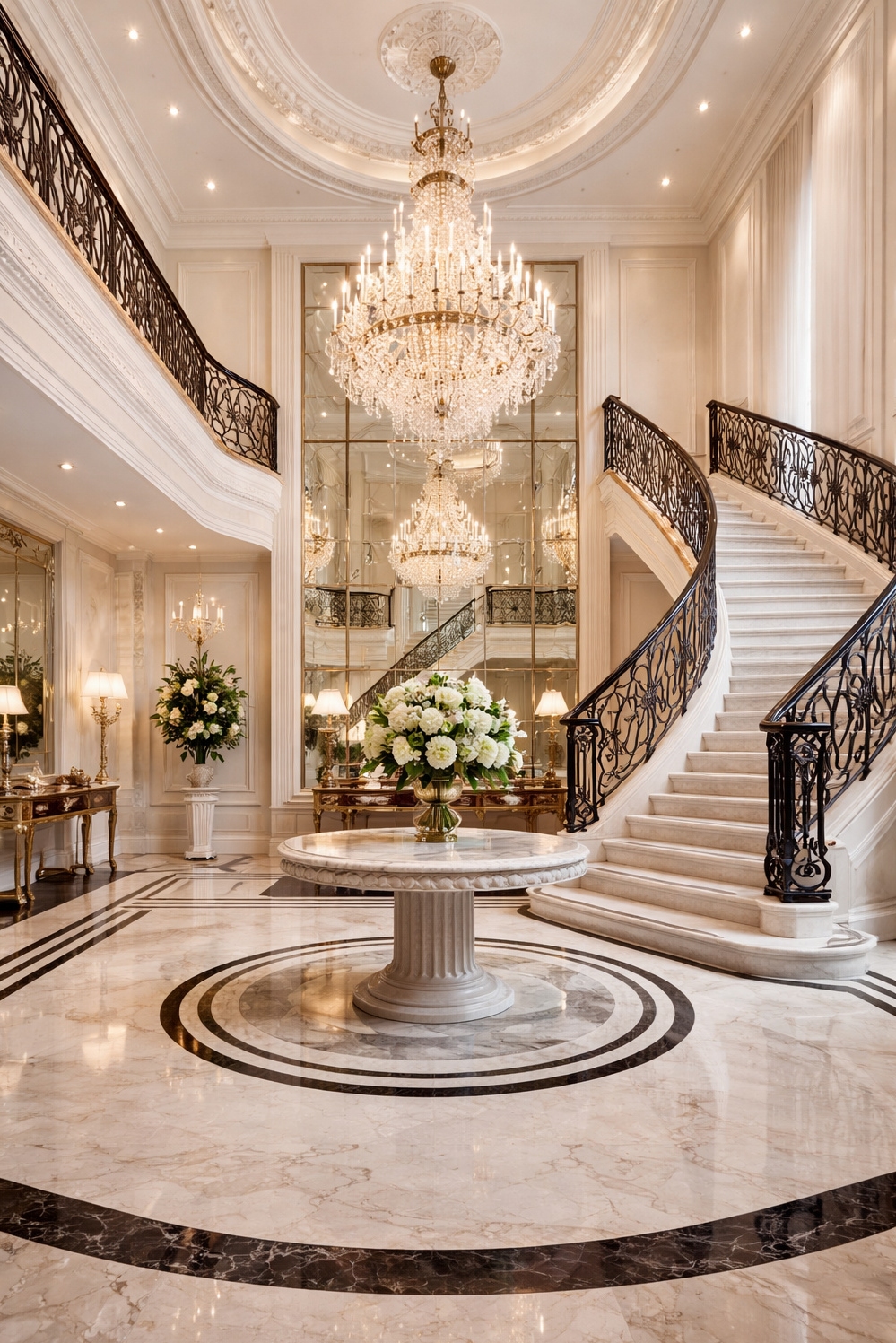 Luxury Interior Design ideas - Staircase Commands Immediate Attention - The staircase commands attention right away. Wrought iron...