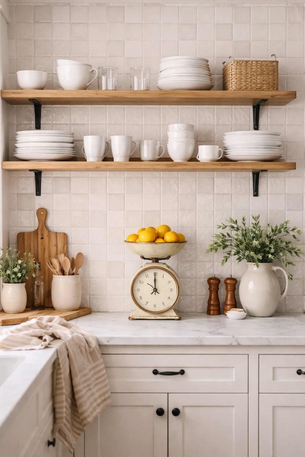 Zellige Tiles Kitchen backsplash ideas - Glossy Zellige Create Farmhouse Kitchen Backsplash - These zellige tiles create a stunning backsplash in...