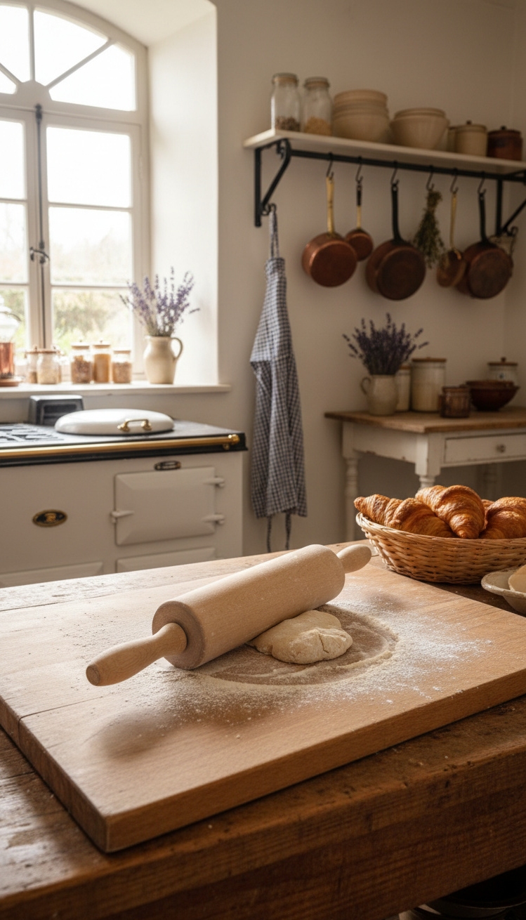 vintage french kitchen - Worn Pastry Board Sits Front Center - The worn pastry board sits front and center,...