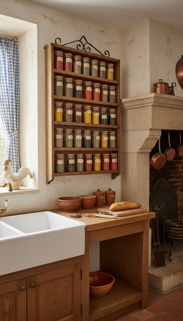 vintage french kitchen - Glass Spice Jars Steal the Show - These glass spice jars steal the show. See...