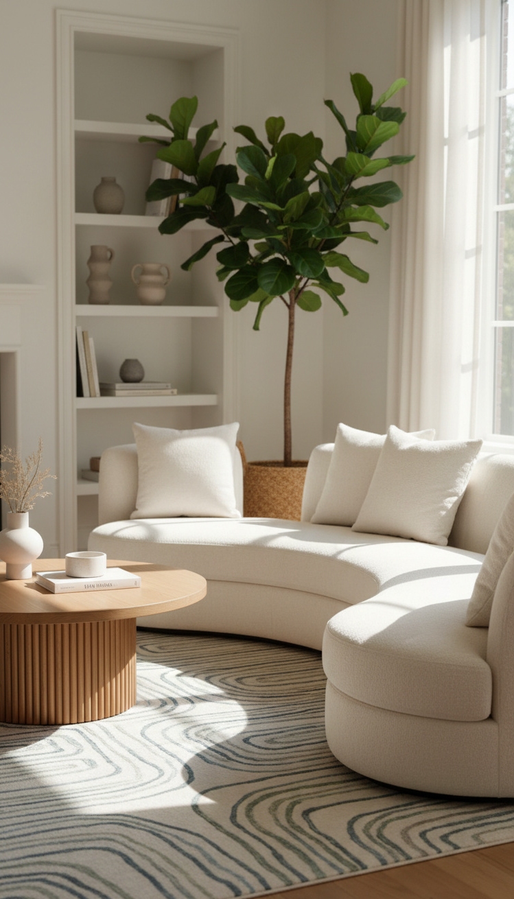 Rounded furniture for living room ideas - Cream Sofas: Inviting Living Room Shape - These cream sofas look so inviting, don't they....