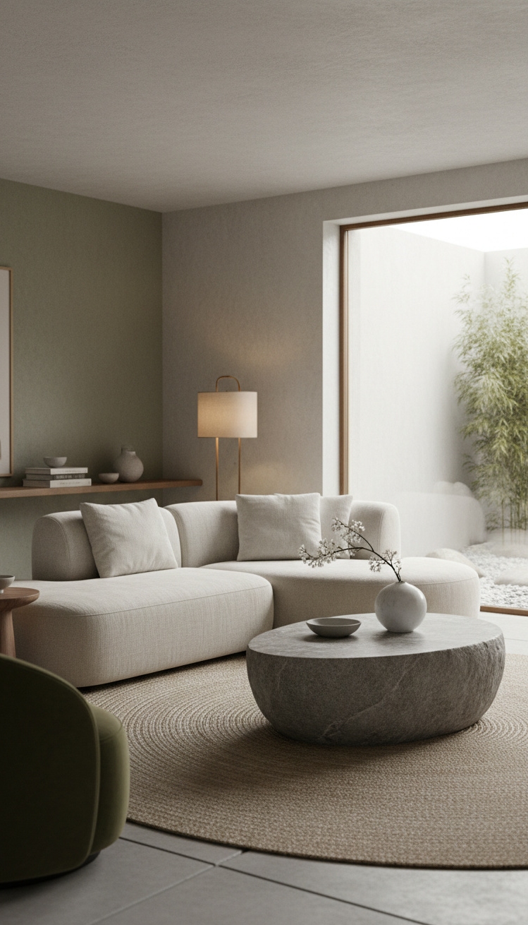 Rounded furniture for living room ideas - Inviting Rounded Sofas: Natural Linen Look - These rounded sofas look so inviting. The natural...