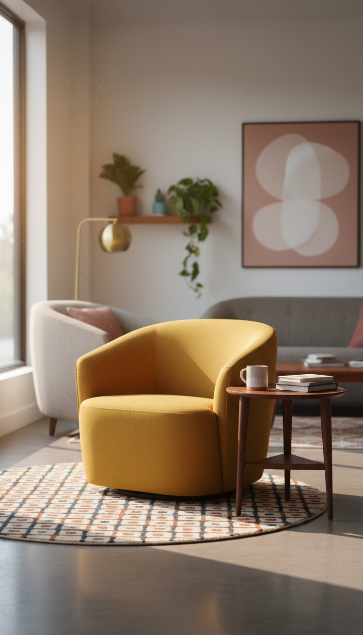 Rounded furniture for living room ideas - Inviting Vibe: Rounded Furniture Anchors - Rounded furniture anchors this living room with a...