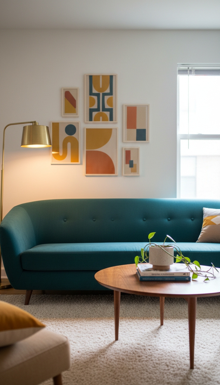 Rounded furniture for living room ideas - Teal Sofa: Welcoming Living Room Vibe - These rounded furniture pieces create a welcoming vibe...