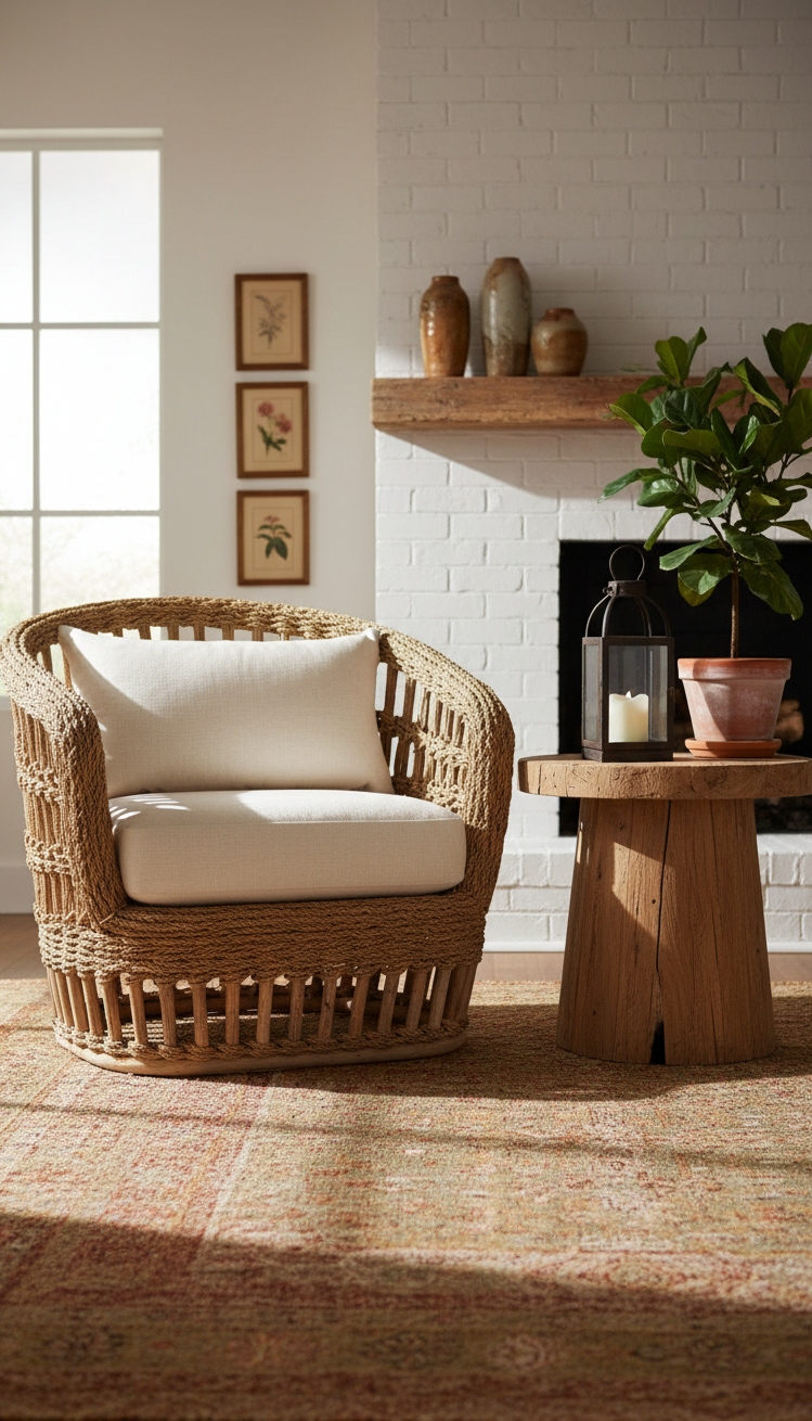 Rounded furniture for living room ideas - Woven Armchairs Bring Soft Rustic Touch - These woven armchairs bring a soft touch to...
