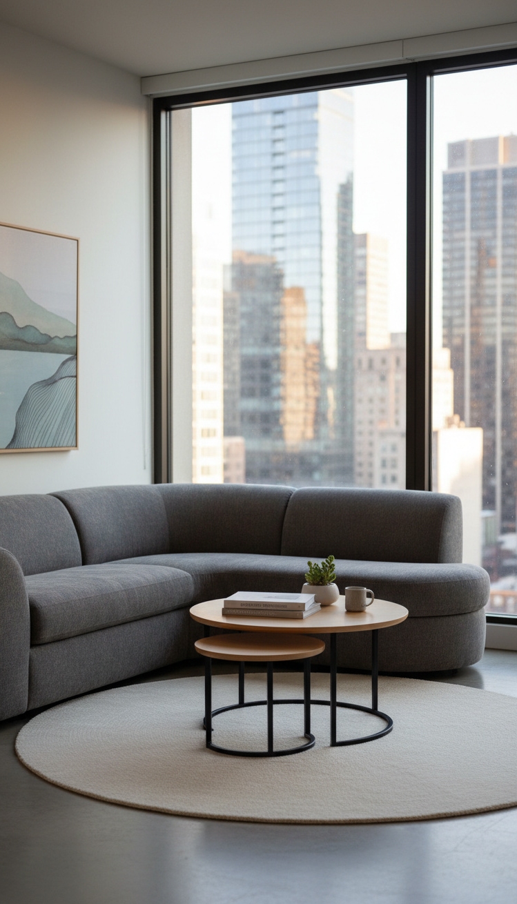 Rounded furniture for living room ideas - Dark Gray Sofas: Inviting Rounded Look - These rounded sofas look so inviting. The dark...