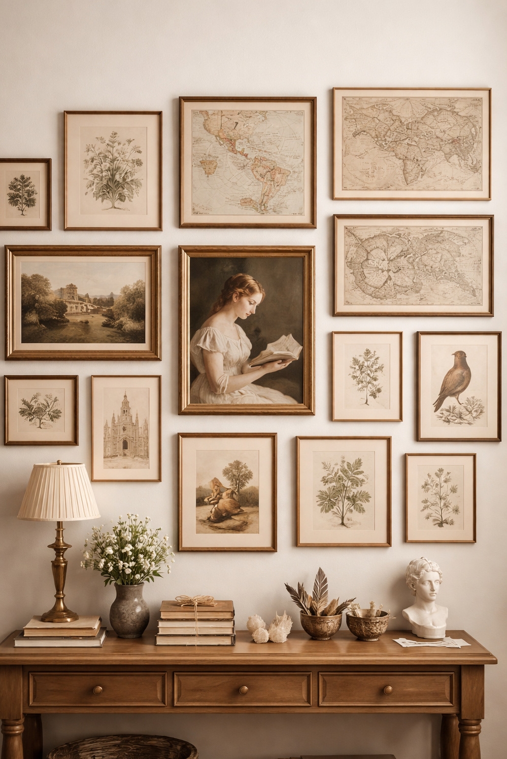 light academia decor ideas - Framed Prints Create Pleasing Wall - These framed prints create a pleasing arrangement on...