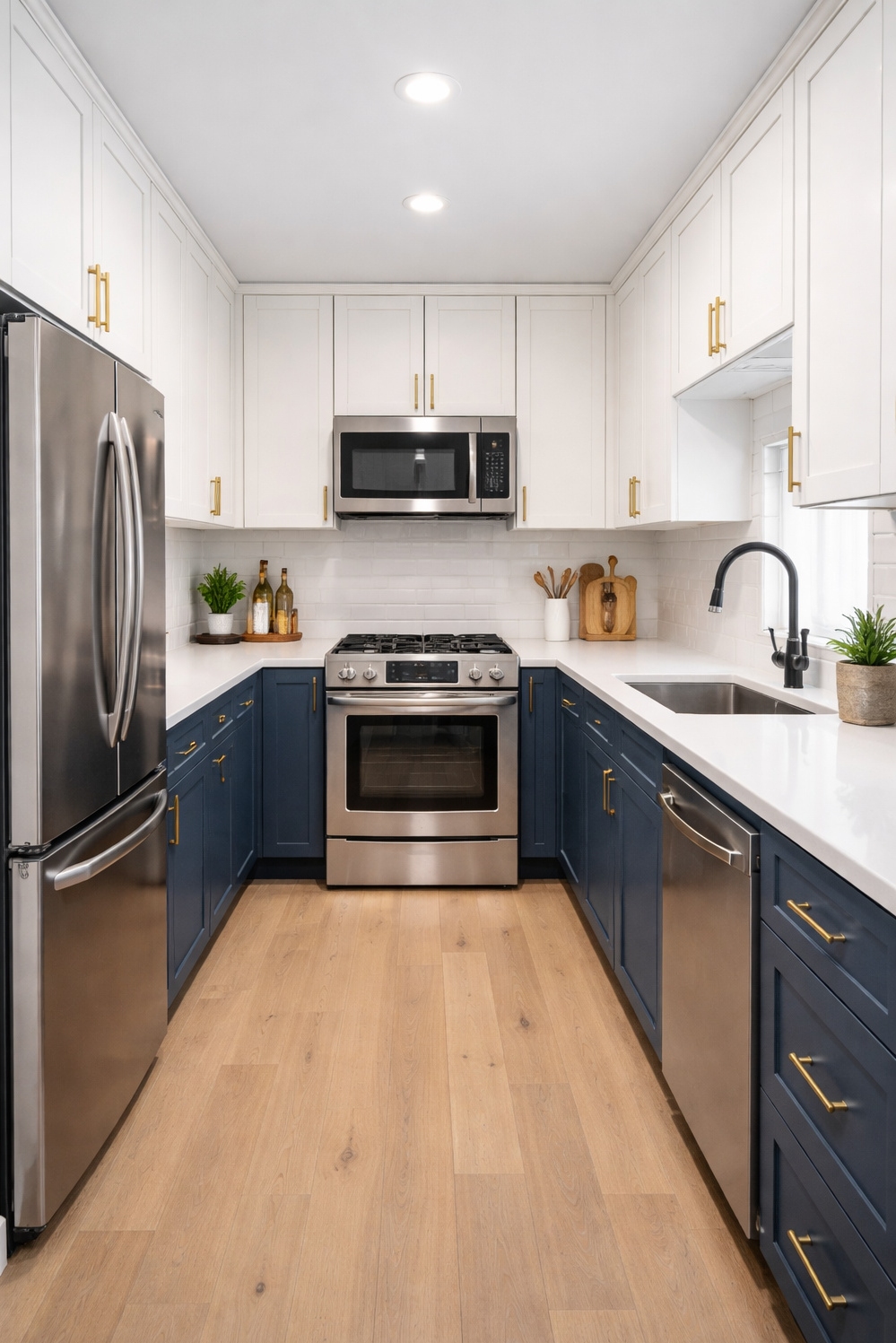 two tones kitchen cabinetss - Crisp White Upper Cabinets Really Make - These two tones cabinetss really make this galley...