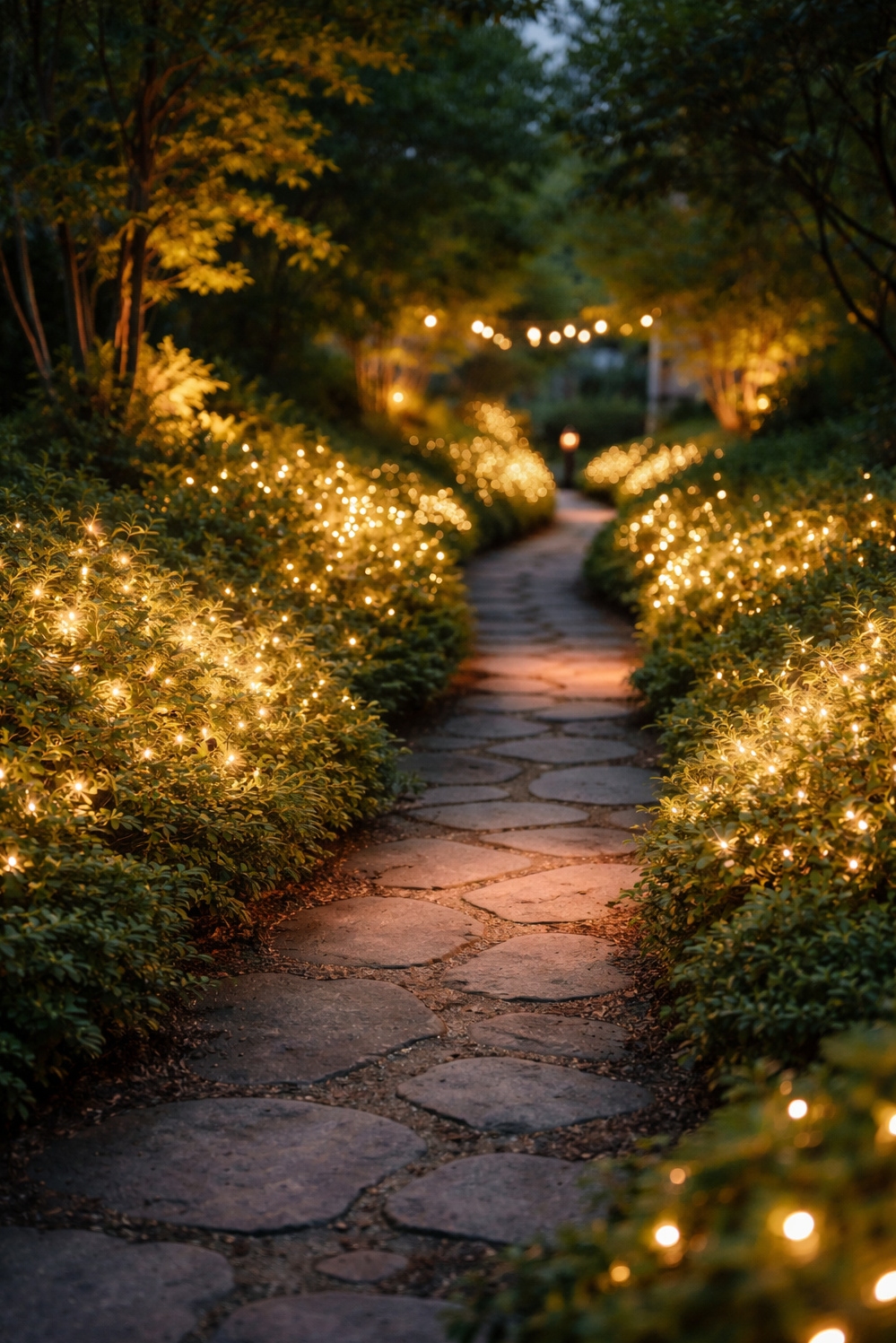 walkway lighting ideas - Fairy Lights Transform Simple Walkway - These fairy lights transform a simple walkway. The...