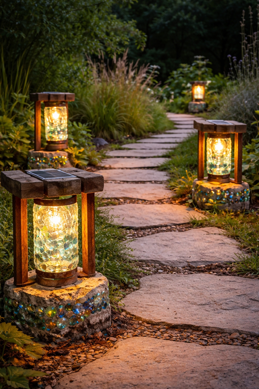 walkway lighting ideas - Recycled Materials Cast Warm Walkway Lights - These walkway lights, made from recycled materials, cast...