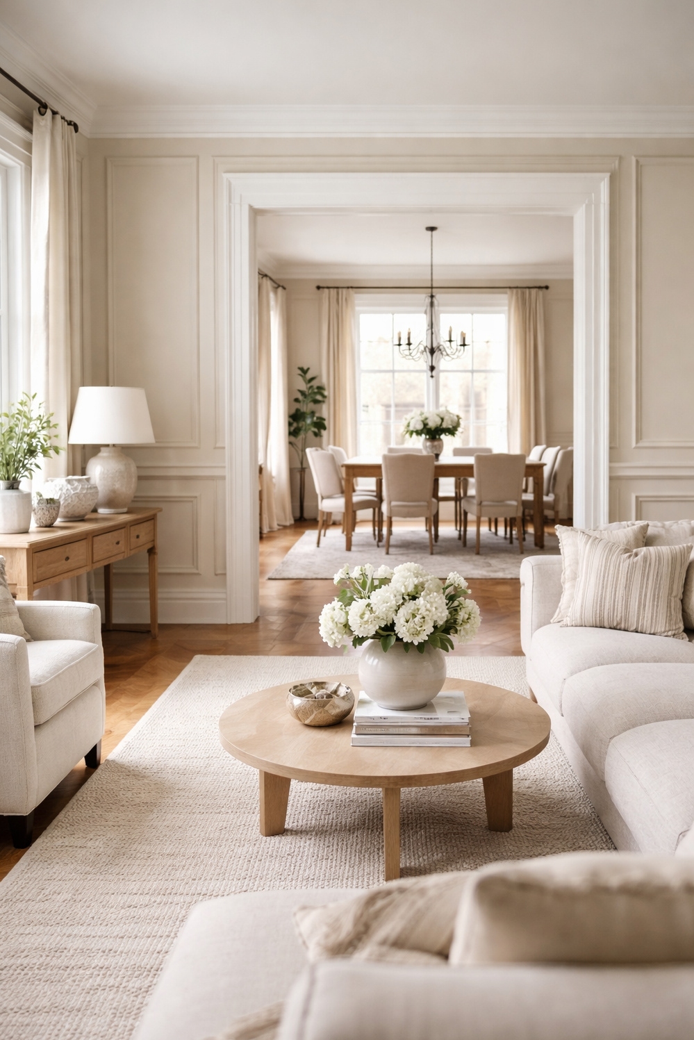 neutral wainscoting panels for living rooms - Create a Calm Living Room Feel - These neutral wainscoting panels create a calm, inviting...