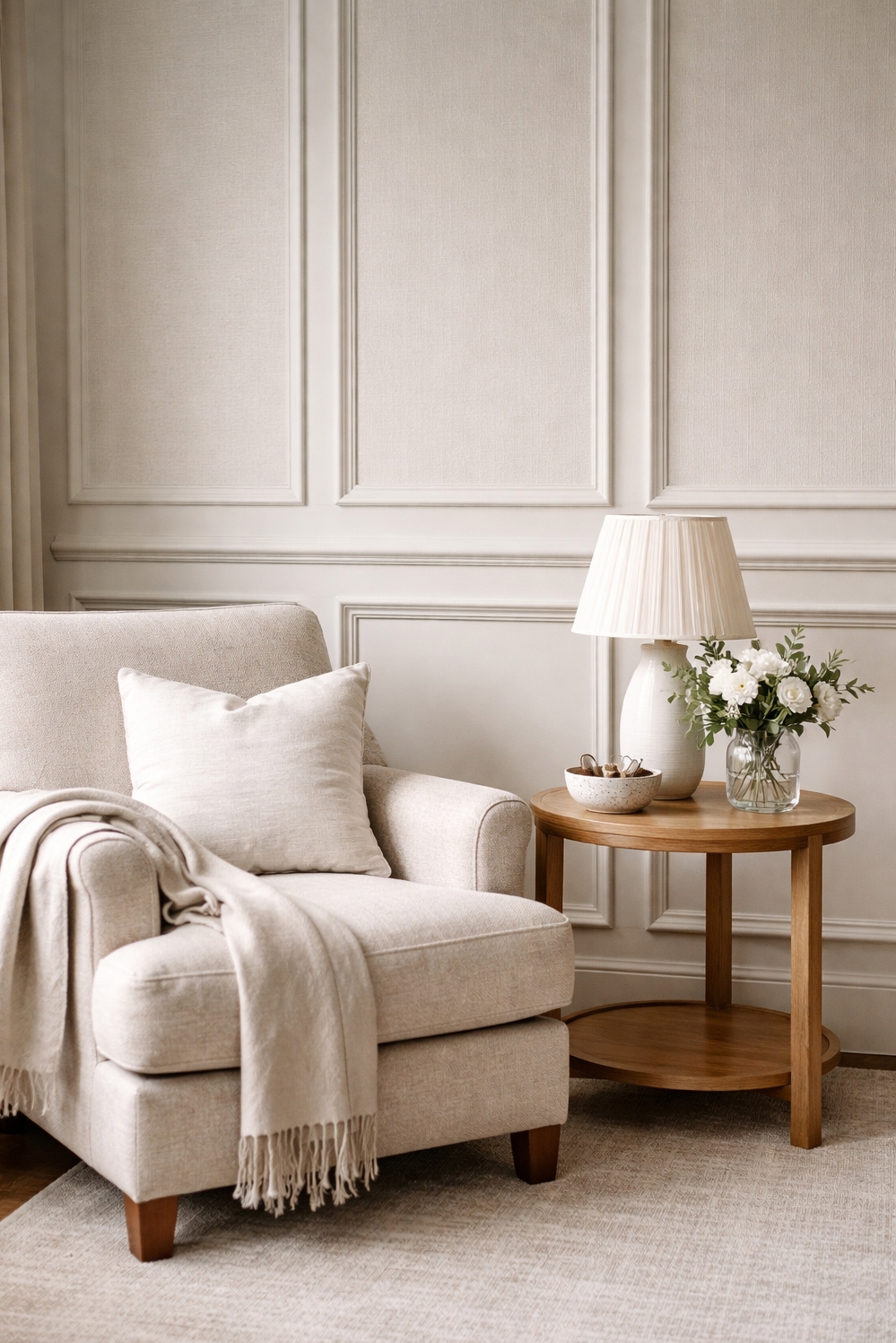 neutral wainscoting panels for living rooms - Quiet Sophistication: Wainscoting for Rooms - These neutral wainscoting panels bring a quiet sophistication...