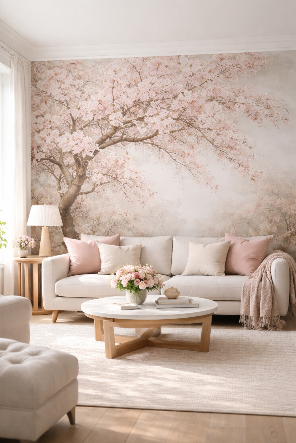 feminine wallpaper ideas - Cherry Blossoms Float Off the Wall - These cherry blossoms practically float off the wall....