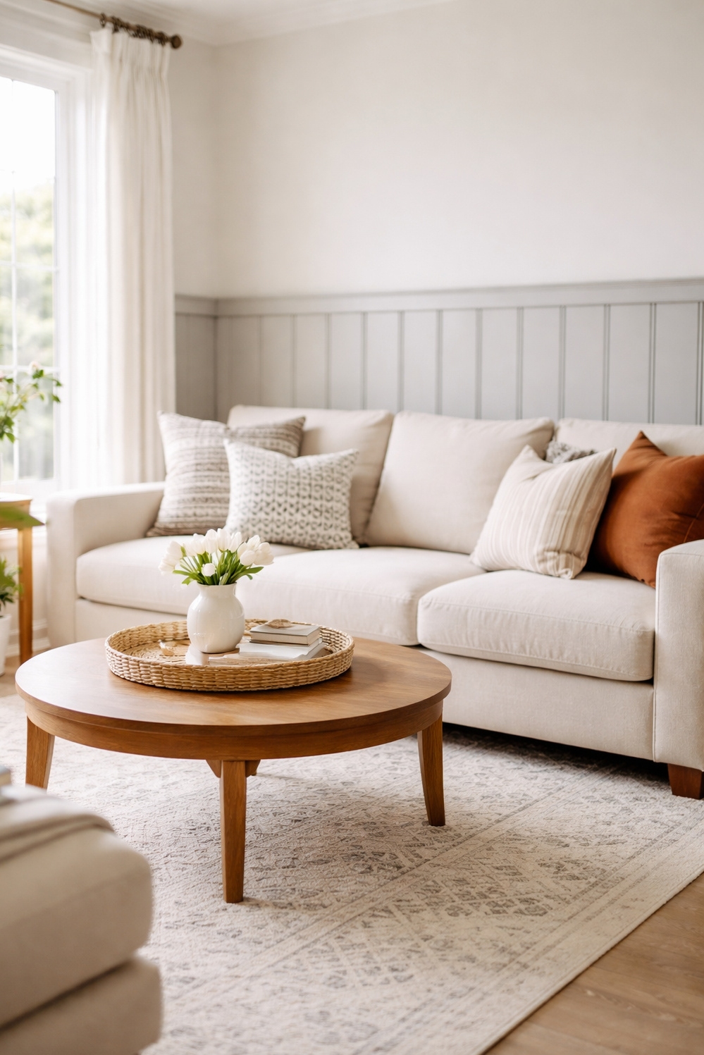 living room wall paneling ideas - Light Gray Shiplap Wall Panels Create Calm - These light gray shiplap panels create a calm...