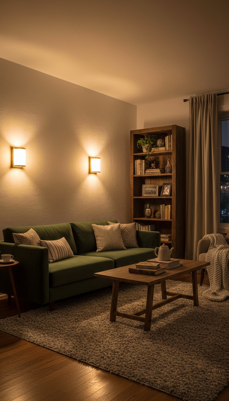 wall mounted lights living room - Brass Sconces Cast a Soft Glow - These brass wall sconces cast a soft glow,...