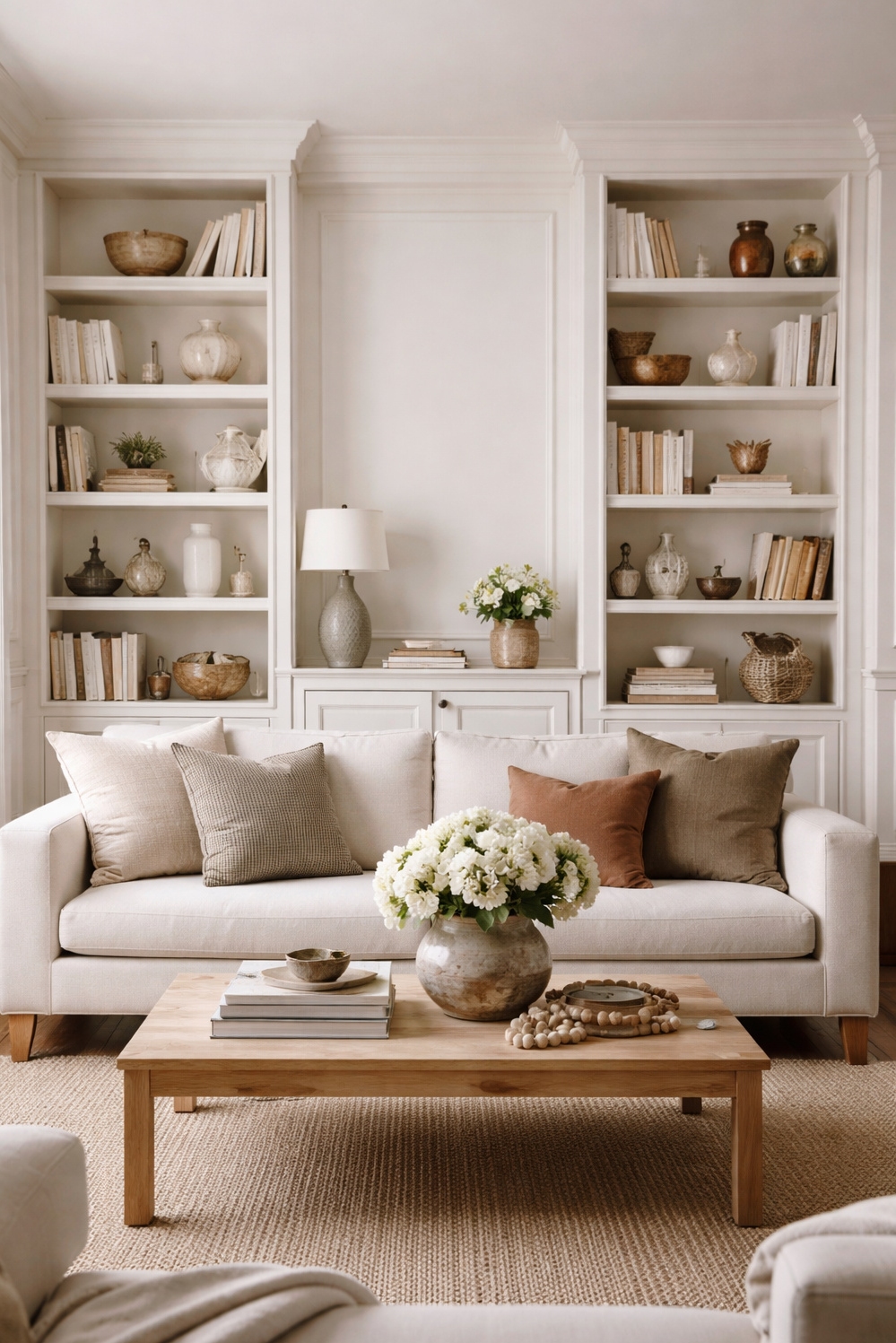 neutral wainscoting panels for living rooms - Quiet Elegance: Soft White Wainscoting - These neutral wainscoting panels bring a quiet elegance...