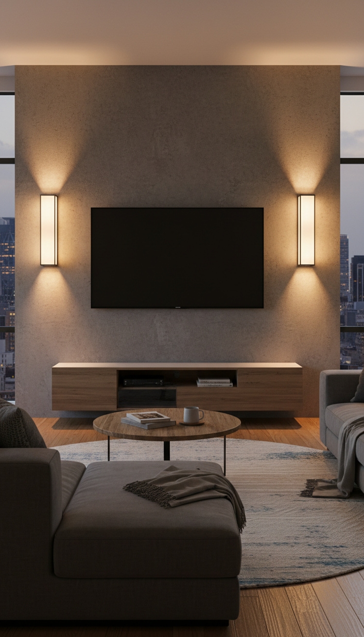 wall mounted lights living room - Wall Lights: Softening Living Room Edges - These wall lights cast a warm glow, softening...