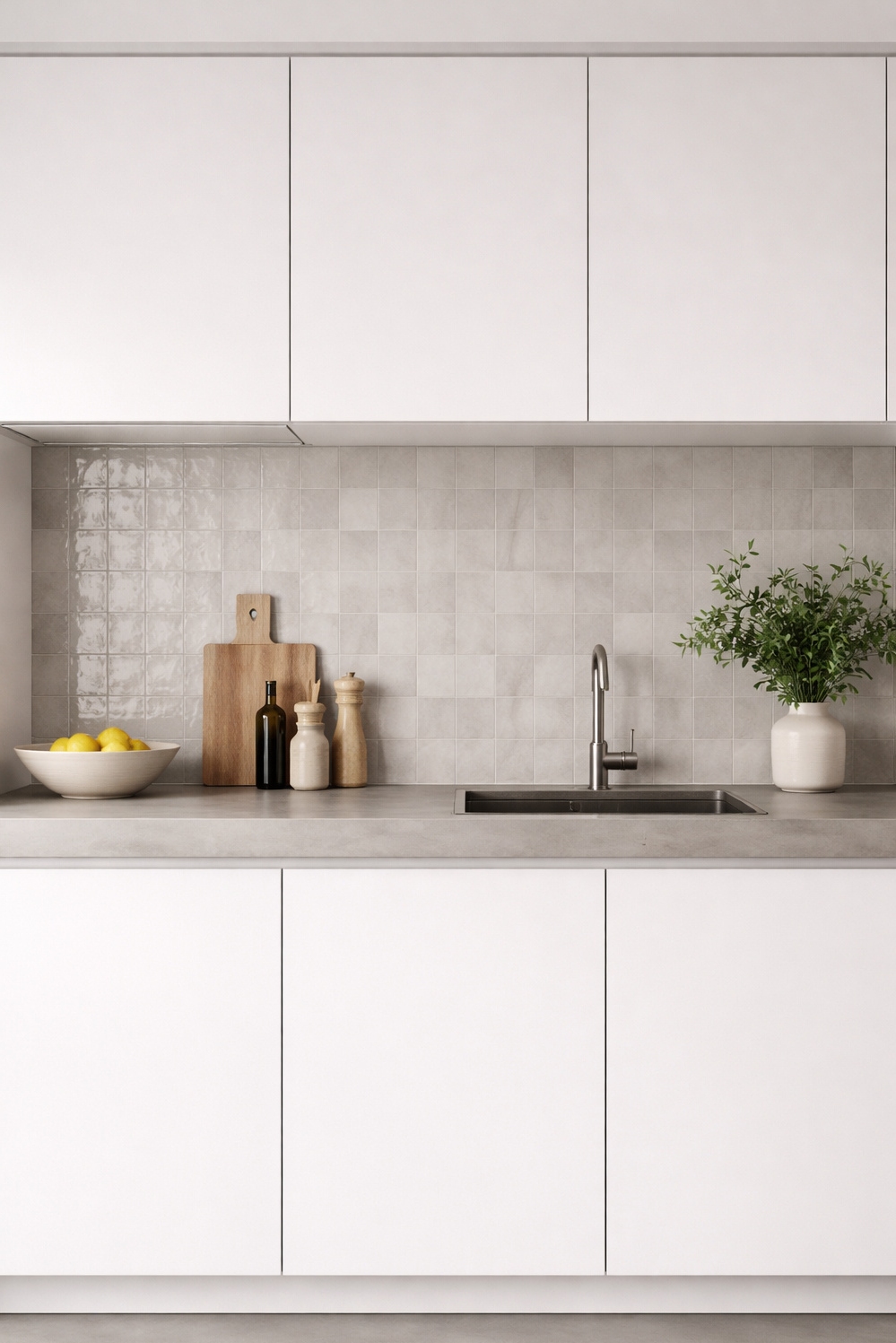 Zellige Tiles Kitchen backsplash ideas - Subtle Zellige Creates Minimalist Backdrop - These zellige tiles create a subtle, textured backdrop...