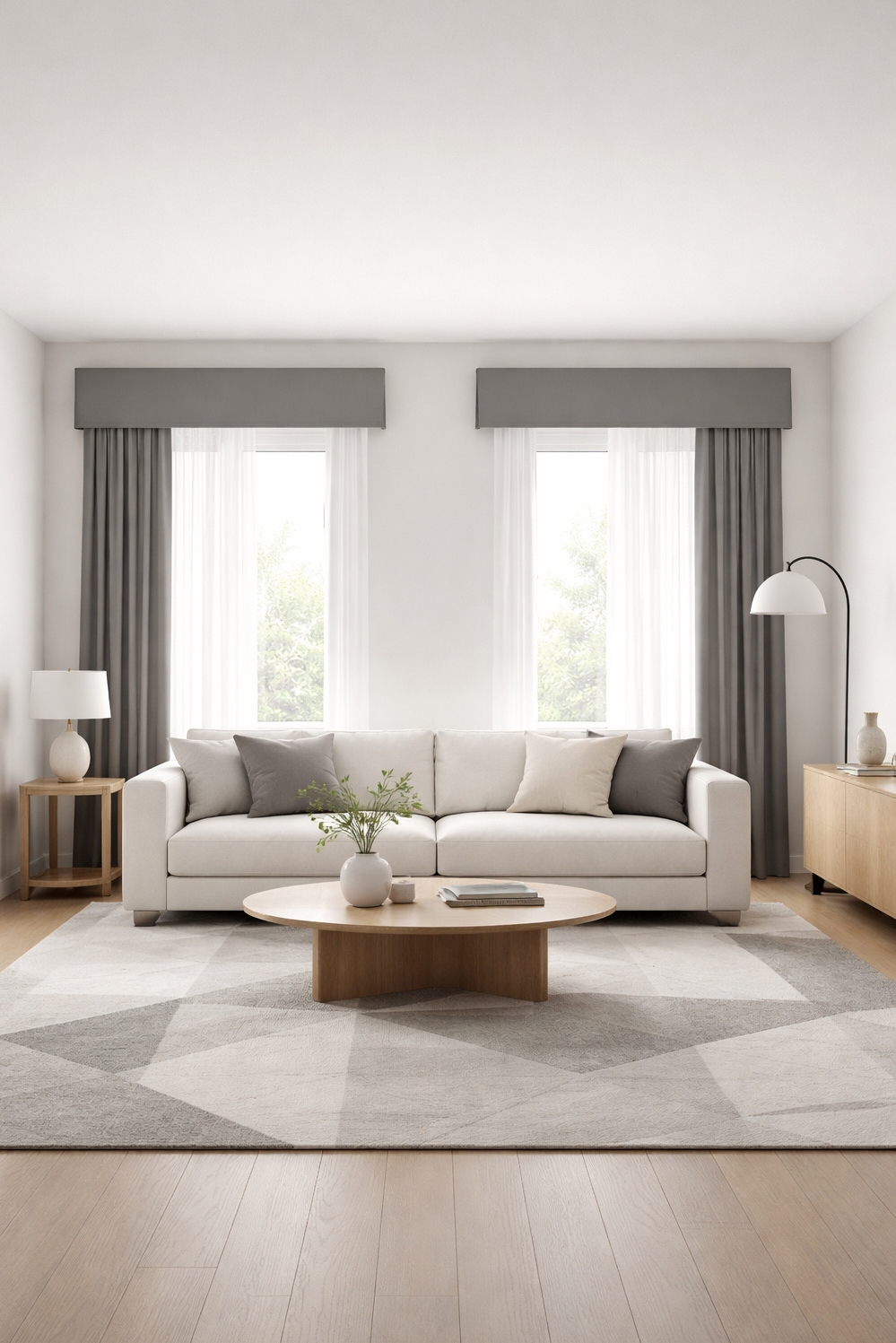 valances for living room - Tailored Gray Valances: Quiet Sophistication - These tailored valances in a solid gray bring...