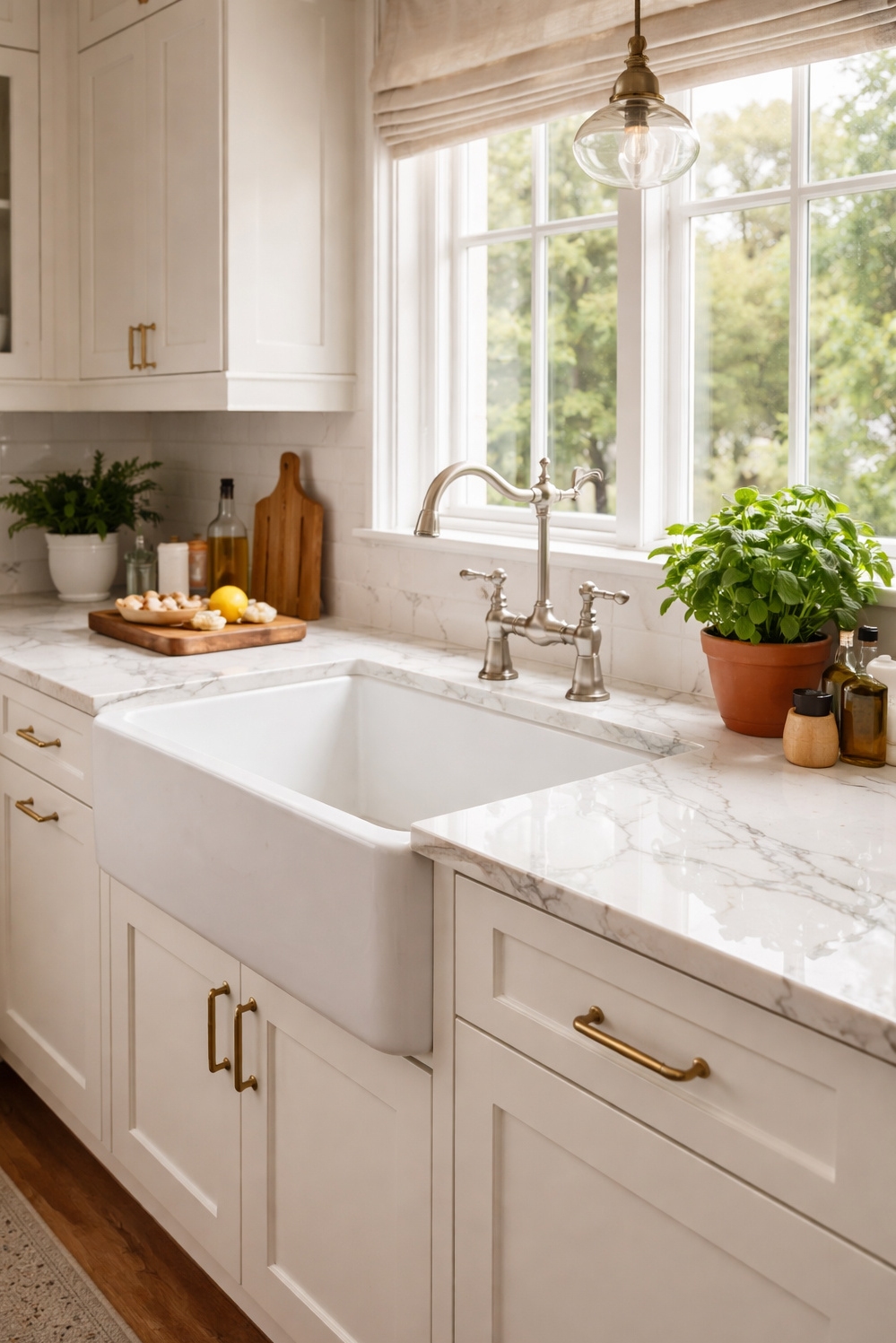 Bold Veined Kitchen Countertops - Modern Farmhouse: Countertops Steal the Show - These bold, veined countertops steal the show in...