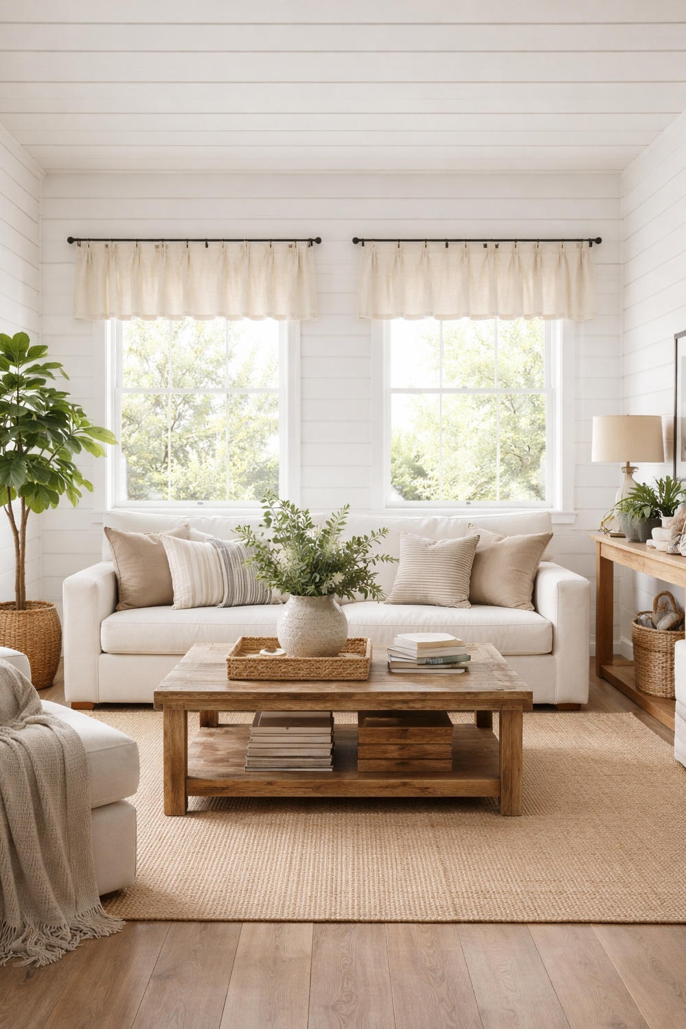 valances for living room - Linen Valances: A Soft Living Room Touch - These linen valances bring a soft touch to...