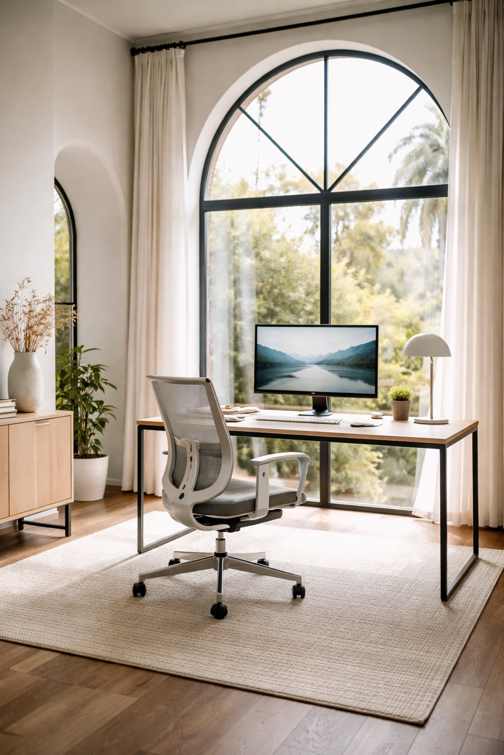 arched windows ideas - Arched Windows Steal Home Office Show - These arched windows steal the show in this...