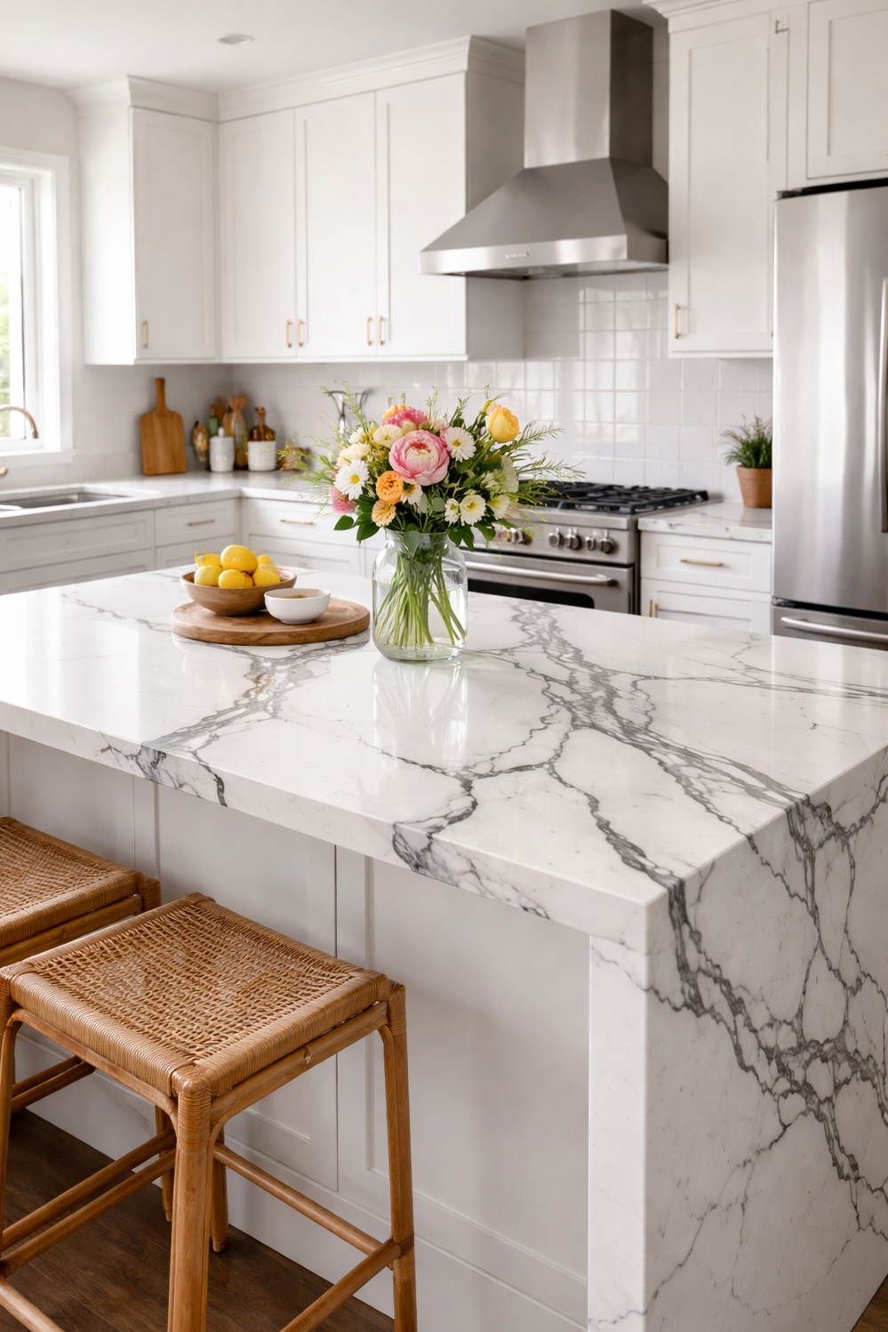 Bold Veined Kitchen Countertops - Bold Veins: Kitchen Countertops Command Attention - These bold veined kitchen countertops command attention. The...