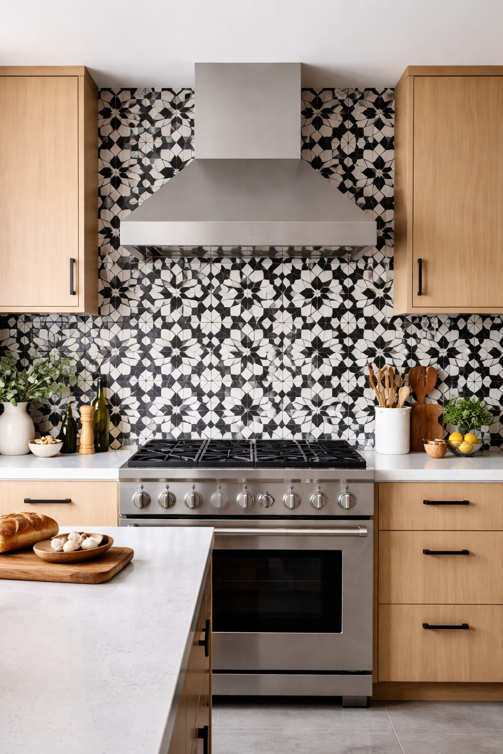 Zellige Tiles Kitchen backsplash ideas - Geometric Zellige Pattern Grabs Attention - The geometric pattern of this zellige tiles backsplash...