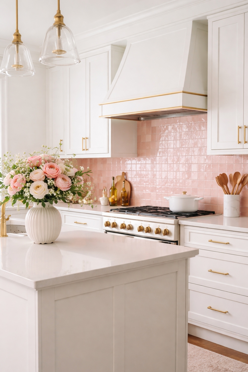 Zellige Tiles Kitchen backsplash ideas - Pink Zellige: Soft, Modern Kitchen Backdrop - These pink Zellige tiles create a soft, textured...